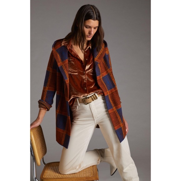 Anthropologie Jackets & Blazers - Anthropologie FIELD FLOWER Plaid Wool Sweater Coat Hooded Pockets ~ Medium